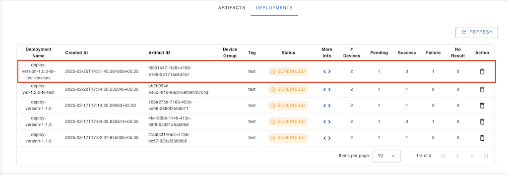 SocketXP OTA Update - View the summary of OTA updates deployed