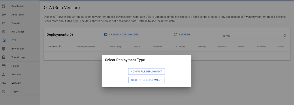 Remote Job Automation deployment type selection form